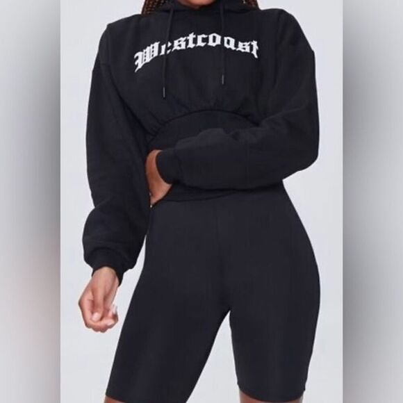 Forever 21 Embroidered "Westcoast" Corset Bottom Hoodie NWT Black Small - Picture 1 of 10